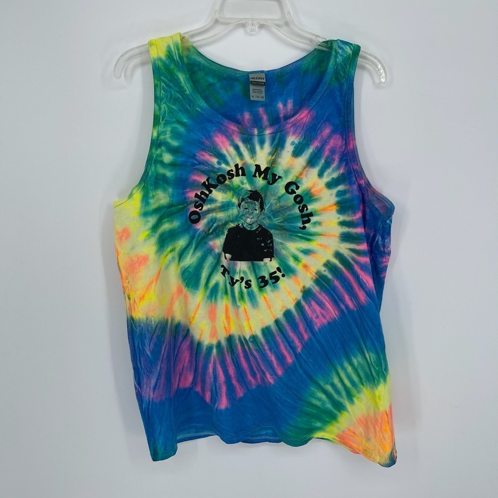 Gildan Men's Multicolor Tie Dye OshKosh My Gosh Tys 35 Birthday Tank Top Size XL